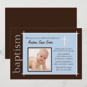 Invitation photo baptême chic [bleu] (Devant / Derrière)