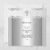 Invitation Photo Baptême Croix dentelle bébé garçon fille arg (Dos)