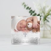 Invitation Photo Baptême Croix dentelle bébé garçon fille arg (Debout devant)