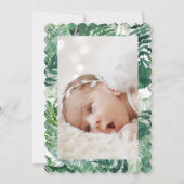 Invitation Photo Baptême du cadre botanique vert feuillu (Dos)