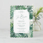 Invitation Photo Baptême du cadre botanique vert feuillu (Debout devant)