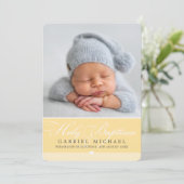 Invitation PHOTO BAPTISM élégante calligraphie doux garçon bl (Debout devant)