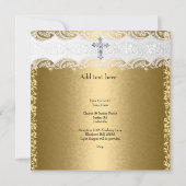 Invitation Photo Baptism Gold Lace Cross Baby Boy Girl (Dos)