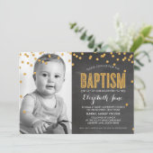 Invitation PHOTO BAPTISM Gold parties scintillant confetti ch (Debout devant)