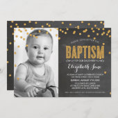 Invitation PHOTO BAPTISM Gold parties scintillant confetti ch (Devant / Derrière)