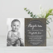 Invitation PHOTO BAPTISM jolie mini confetti en or (Debout devant)