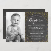 Invitation PHOTO BAPTISM jolie mini confetti en or (Devant / Derrière)