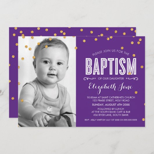Invitation PHOTO BAPTISM mignon parties scintillant en or con (Devant / Derrière)