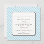Invitation PHOTO BAPTISM modern vintage candy stripes blue (Dos)