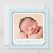 Invitation PHOTO BAPTISM modern vintage candy stripes blue (Devant)