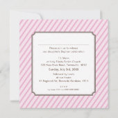 Invitation PHOTO BAPTISM moderne vintage bonbons rayures rose (Dos)