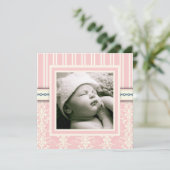 Invitation photo Baptism Pink Vintage Damask (Debout devant)