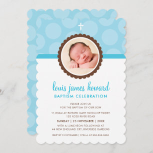 Invitation PHOTO BAPTISM pois moderne motif bleu garçon