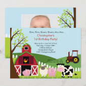 Invitation Photo Barnyard Animal Fun Birthday Party (Devant / Derrière)