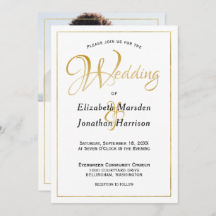 Invitation Photo Beaucoup d'Eaux Écriture Élégant Script Or
