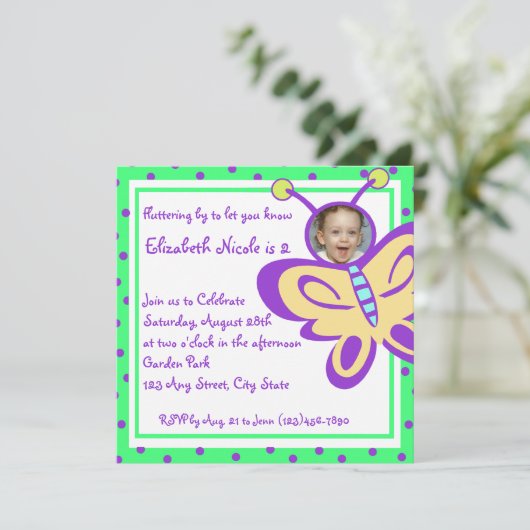 Invitation Photo Bébé papillon (Debout devant)