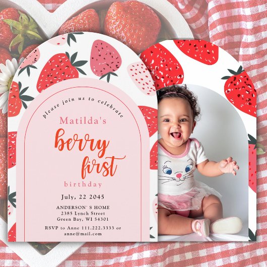 Invitation Photo Berry Premier anniversaire 1er Arc de fraise