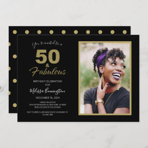 Invitation Photo Black 50 et Fabuleux 50e anniversaire de la