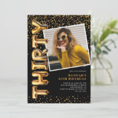 Invitation Photo Black and Gold 30th Birthday (Debout devant)