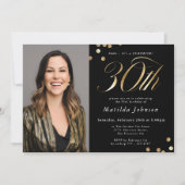 Invitation Photo Black and Gold 30th Birthday Surprise Party (Devant)