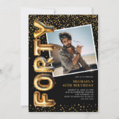 Invitation Photo Black and Gold 40th Birthday (Devant)