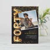 Invitation Photo Black and Gold 40th Birthday (Debout devant)