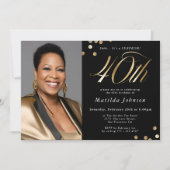 Invitation Photo Black and Gold 40th Birthday Surprise Party (Devant)