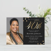 Invitation Photo Black and Gold 40th Birthday Surprise Party (Debout devant)