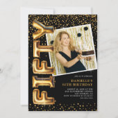 Invitation Photo Black and Gold 50th Birthday (Devant)