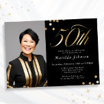 Invitation Photo Black and Gold 50th Birthday<br><div class="desc">Photo Black and Gold 50th Birthday Invitation. Ce design embrasse un thème minimaliste noir et or qui respire l'élégance moderne. L'invitation est faite d'un arrière - plan noir élégant, qui offre une toile sophistiquée pour les accents dorés opulents. La typographie moderne et élégante occupe le devant de la scène, avec...</div>