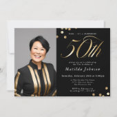 Invitation Photo Black and Gold 50th Birthday Surprise Party (Devant)