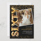 Invitation Photo Black and Gold 60th Birthday (Devant)