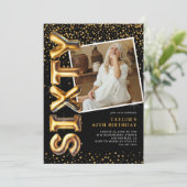 Invitation Photo Black and Gold 60th Birthday (Debout devant)