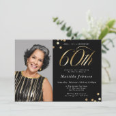 Invitation Photo Black and Gold 60th Birthday Surprise Party (Debout devant)
