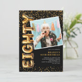 Invitation Photo Black and Gold 80th Birthday (Debout devant)