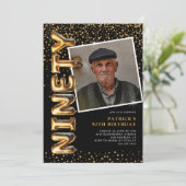 Invitation Photo Black and Gold 90th Birthday (Debout devant)