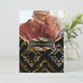 Invitation photo Black and Gold Damask (Debout devant)