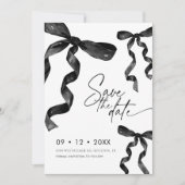 Invitation Photo Black Bow Enregistrer La Date (Devant)