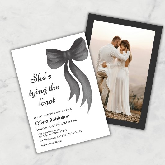 Invitation Photo Black Bow She's Tying the Knot Bridal Shower
