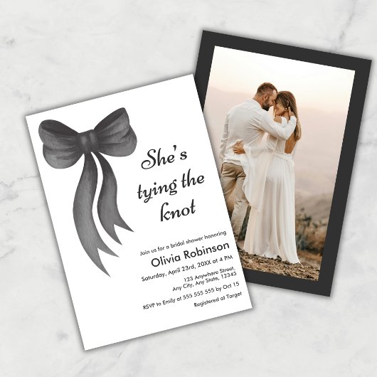 Invitation Photo Black Bow She's Tying the Knot Bridal Shower