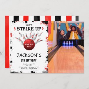 Invitation photo Black Editable Bowling