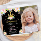 Invitation Photo Black Floral Parties scintillant Princess An