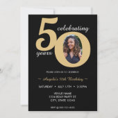 Invitation Photo Black & Gold 50 Cinquante ans 50e anniversai (Devant)