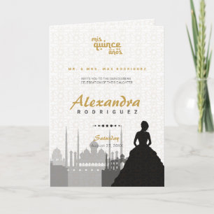 Invitation photo Black & Gold Arabian Quinceañera