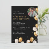 Invitation Photo Black Gold Balloon 96e anniversaire (Debout devant)
