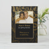 Invitation photo Black & Gold Damask (Debout devant)
