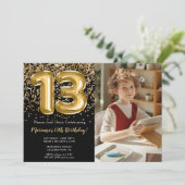 Invitation Photo Black Gold Enfants Fille 13e anniversaire fê (Debout devant)