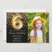 Invitation Photo Black Gold Enfants Fille 6e fête d'anniversa (Devant)
