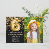 Invitation Photo Black Gold Enfants Fille 6e fête d'anniversa (Debout devant)