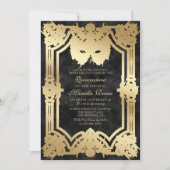 Invitation Photo Black Gold Masquerade Quinceanera (Devant)
